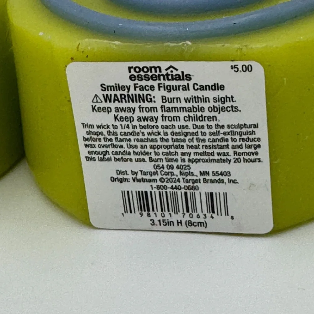 Green Smiley Face Candle Set Room Essentials 2 Pack Decor‎ 3